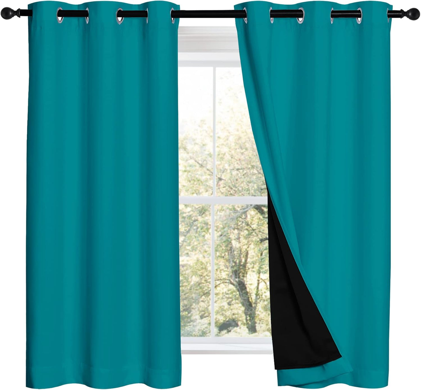 NICETOWN 100% Blackout Curtains 54 inches Long, Double-Deck Completely Blackout Window Treatment Thermal Insulated Lined Drapes for Small Window (Peacock Teal, 1 Pair, 42 inches Width Each Panel)