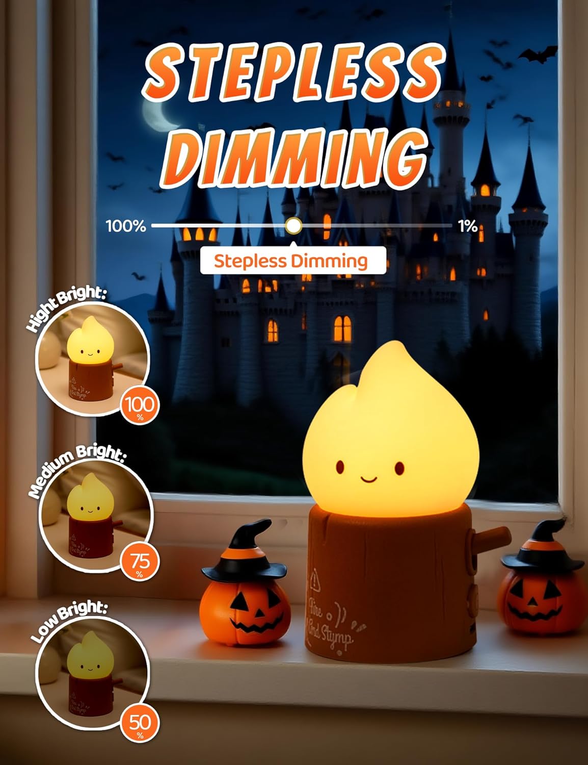 Halloween Candles Light for Kids, Electronic LED Flameless Candle, Cute Emotional Support Flame Night Lamp, Mood Candlelight for Halloween Christmas Birthday Party Decor