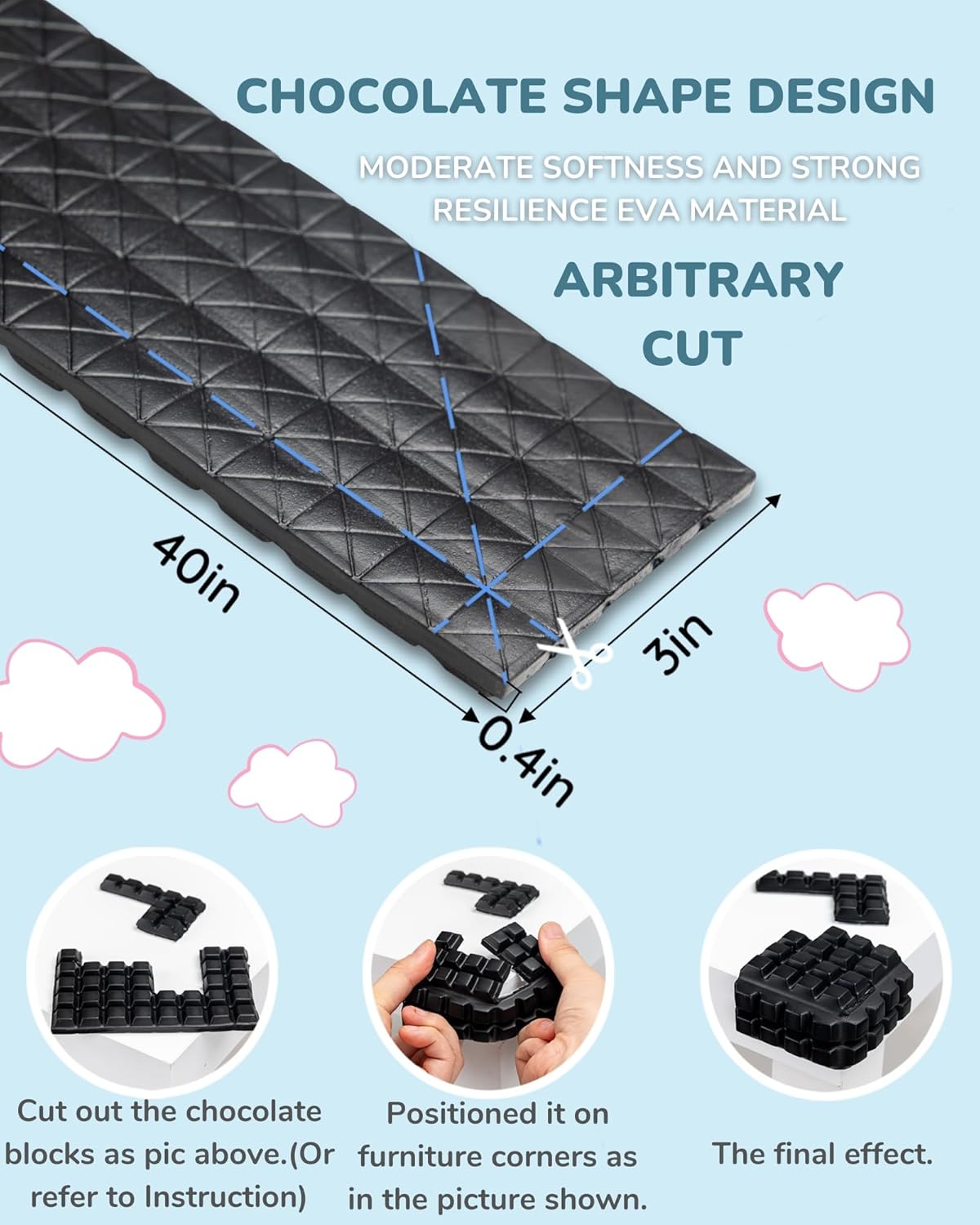 Baby Proofing Corners and Edges Guards Protectors Foam 3M Pre-Taped Bumper Furniture Covers Child Safety Protector for Table, Stair, Cabinet, Desk, 6.6ft (Black)