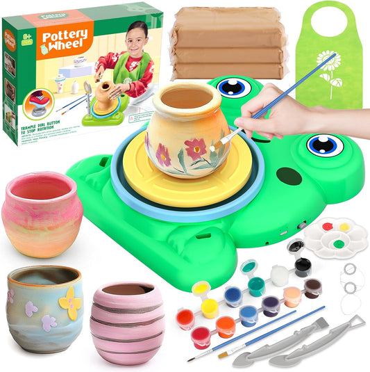 Pottery Wheel for Kids - Complete Pottery Painting Kit Arts and Crafts for Kids Ages 8-12 with 3 Pack Air Dry Clay Art Supplies Toys for Girls Boy Birthday Gift for 6 7 8 9 10 11 12+