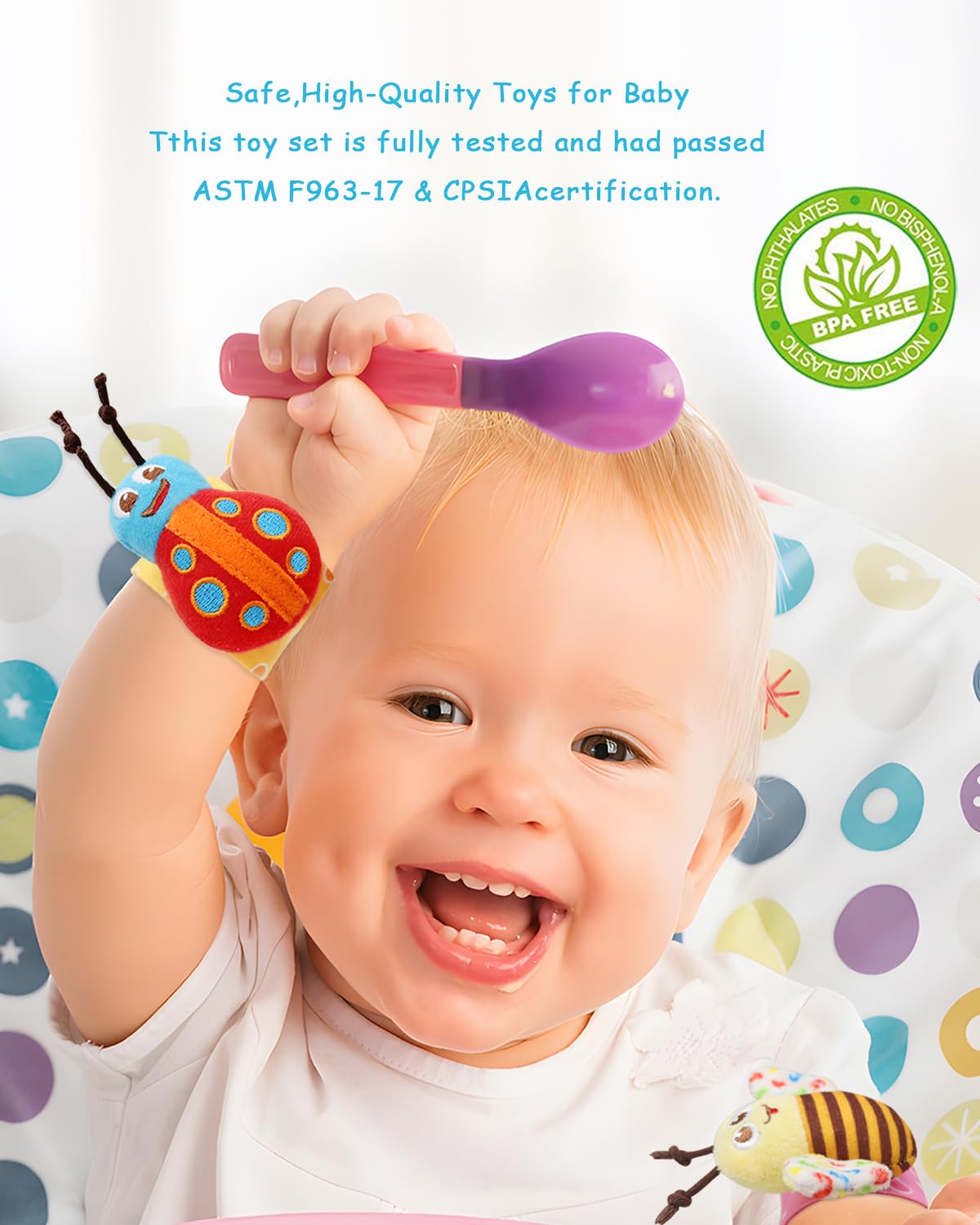 Baby Rattles & Socks - Wrist & Ankle Rattle Toys, Hanging Rattle, Activity Gift for Infants (12 B)