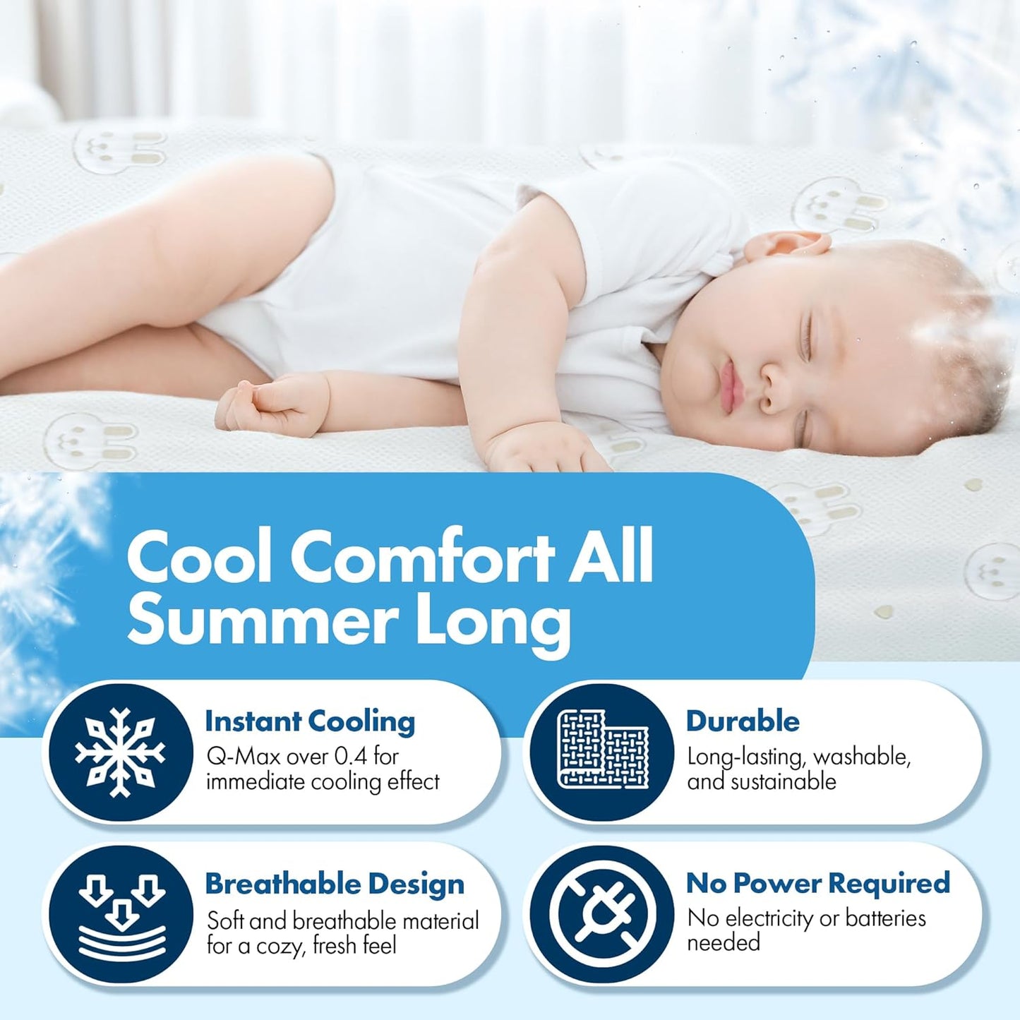 GML Bunny Cooling Crib Mattress Pad – Waterproof, Breathable Baby Mattress Protector for Toddler Bed – Hypoallergenic, Soft & Durable for Sensitive Skin – Made in Korea, Q-Max 0.4 Medium Size, 39.4X59