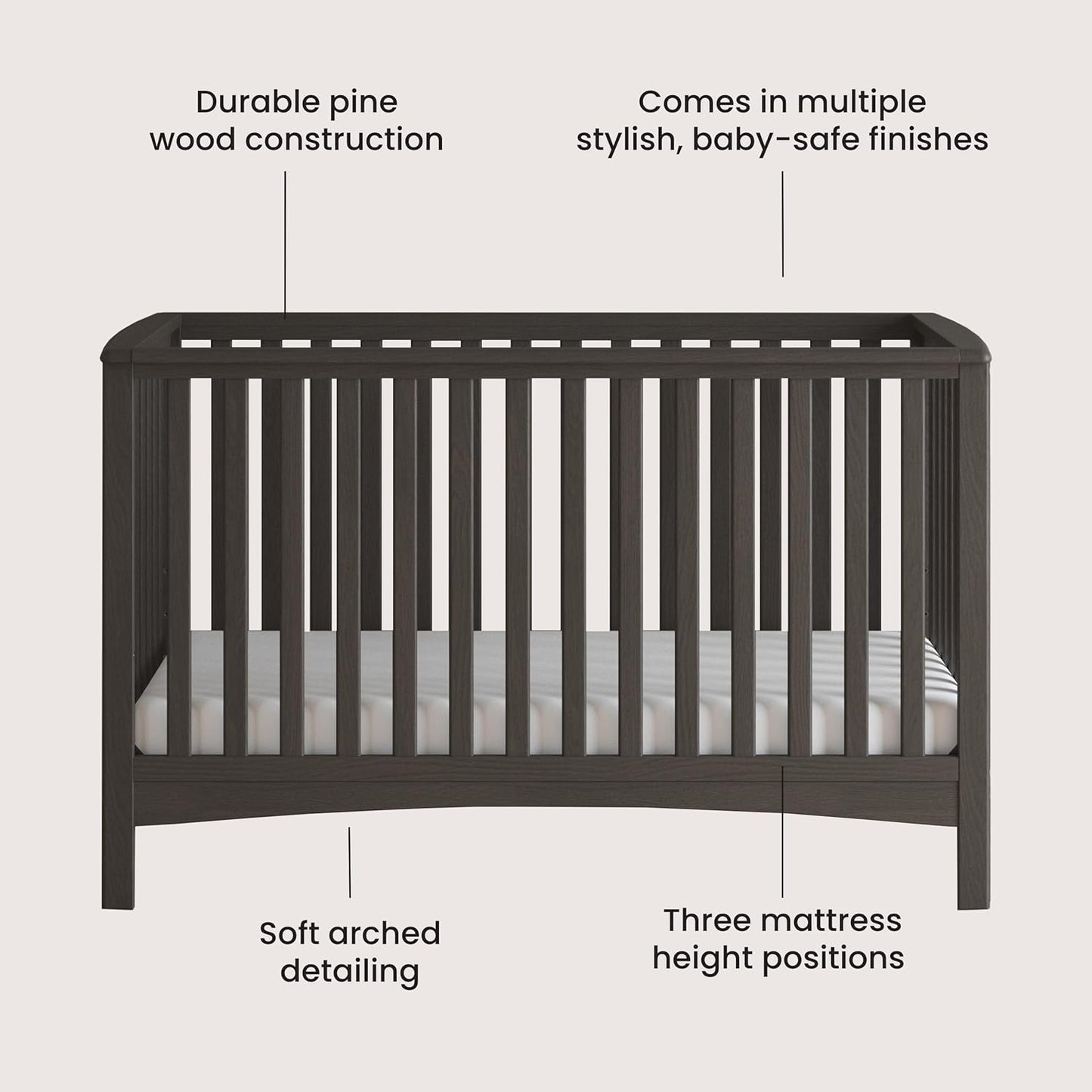 Child Craft London 4-in-1 Convertible Crib, Baby Crib Converts to Day Bed, Toddler Bed and Full-Size Bed, 3 Adjustable Mattress Positions, Non-Toxic, Baby Safe Finish (Dapper Gray)