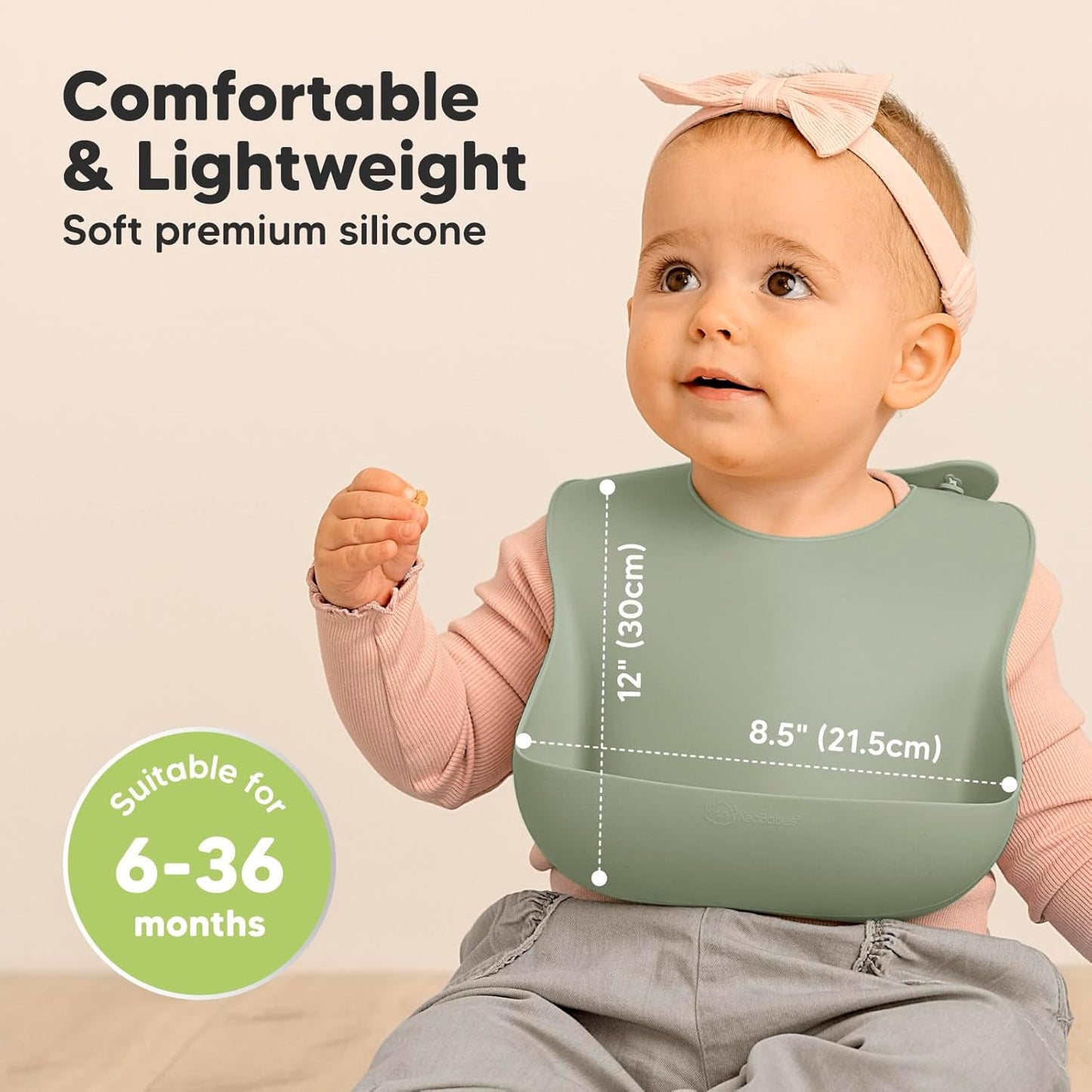 KeaBabies 2-Pack Silicone Baby Bibs for Eating - Sturdy Food-Grade Silicone Bibs for Babies Girl, Boy, Large Food Catcher, Clean & Put On Easily, Waterproof Toddler Feeding Essentials (Sage)