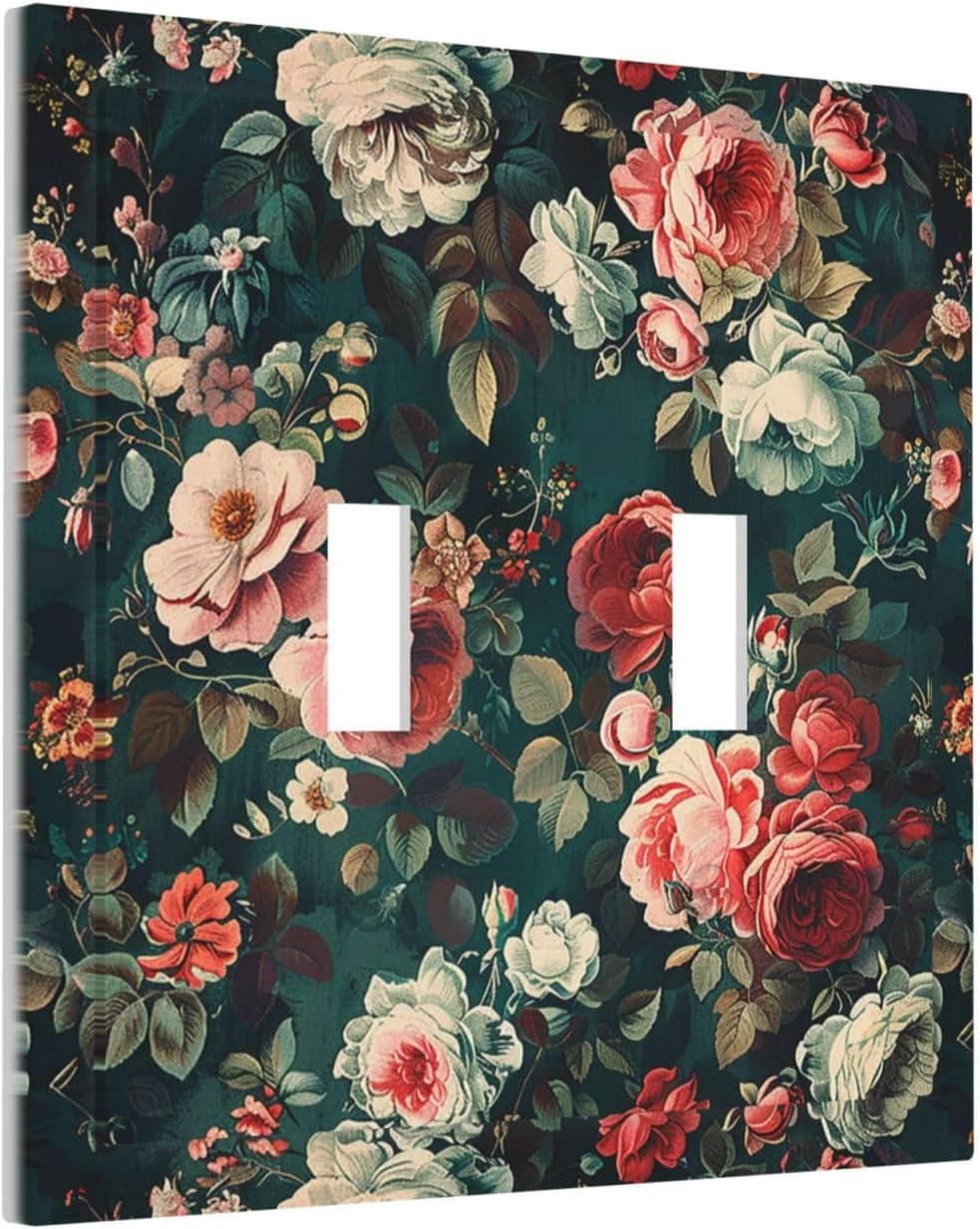 Decorative Switch Plates Baroque Vintage Peony Flower Floral 2 Gang Double Toggle Outlet Light Switch Cover Wall Plate Electrical Faceplate for Bedroom Farmhouse Decor