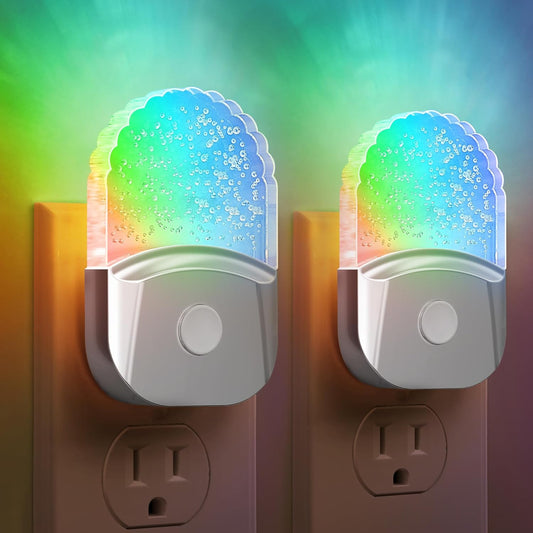 Night Lights Plug Into Wall [2 Pack], Color Changing Night Light for Kids, 8-Color RGB LED Nightlight with Dusk to Dawn Sensor for Bathroom Decor, Children Room, Gift, Silver Cover