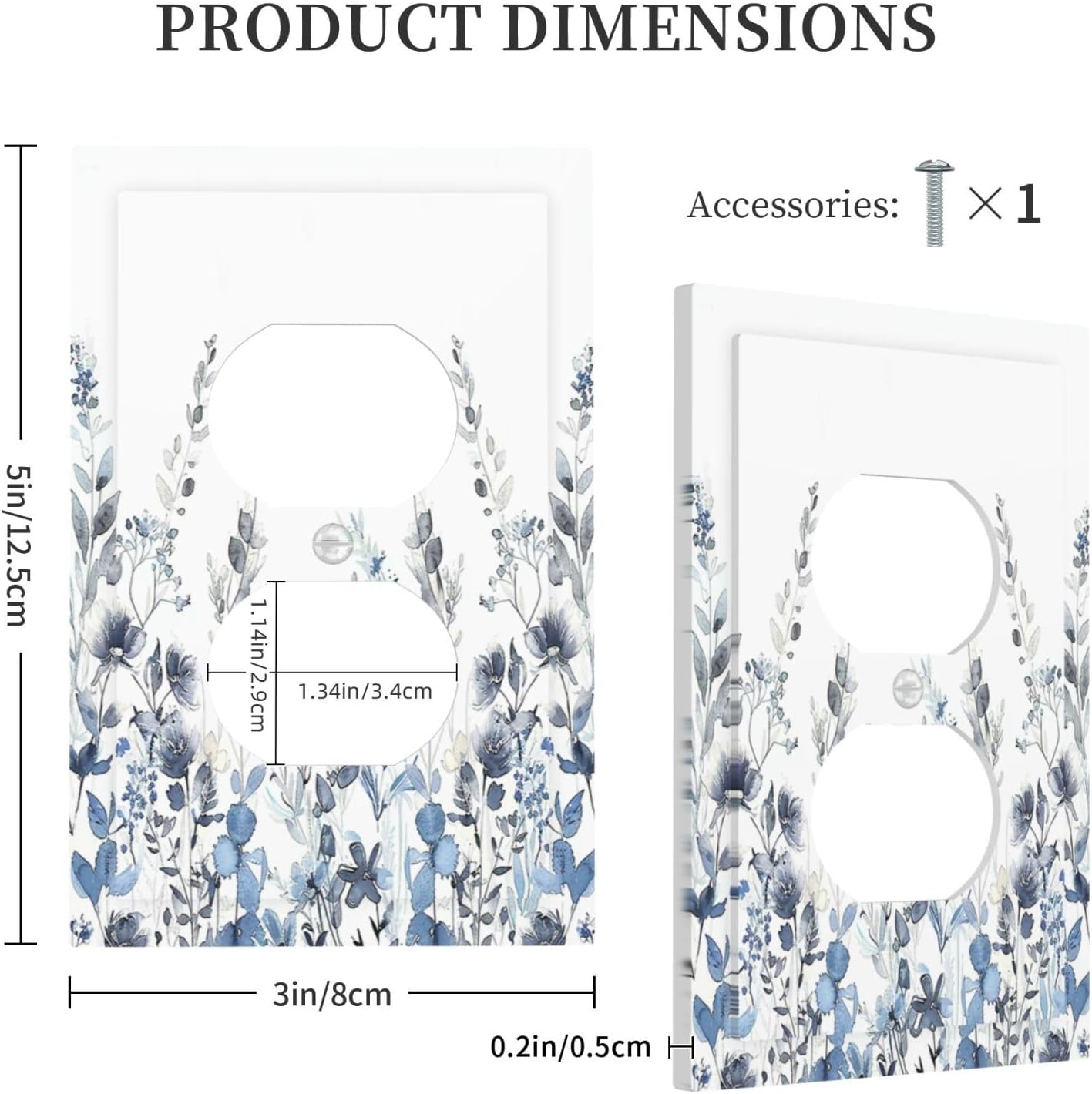 Outlet Covers Light Blue Watercolor Leaves Plant With Floral 1 Gang Duplex Wall Plate Decorative Switch Plates Electrical Receptacle Faceplate Light Switch Cover for Bedroom Bathroom Decor
