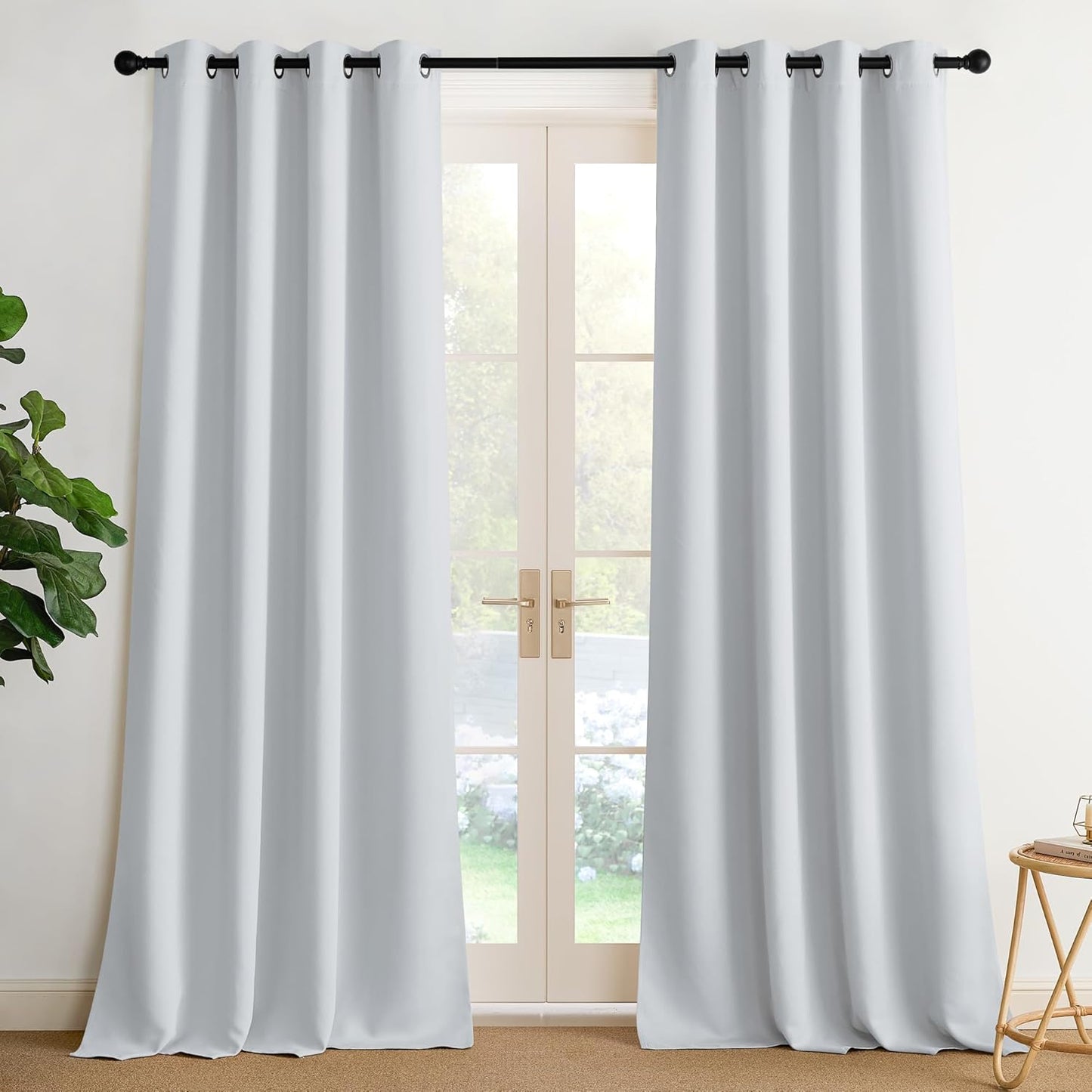 NICETOWN Gryeish White Curtains for Bedroom 90 inches Long, Roon Darkening Grommet Curtains for Living Room, Noise Reducing Privacy Window Treatment Drapes for Nursery, Laundry Patio, 2 Panels, W52