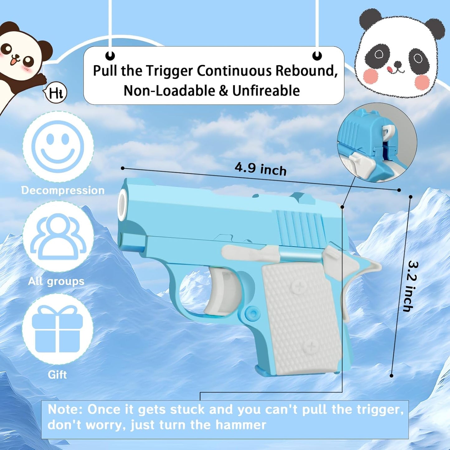 1911 3D Printed Small Pistol Toys Small Gun Toy Pístol Fidget Toys Fidget Gun Sensory Toys Adults Stress Relief Pistol Toy for Kids Friends Christmas Birthday Gift-Blue