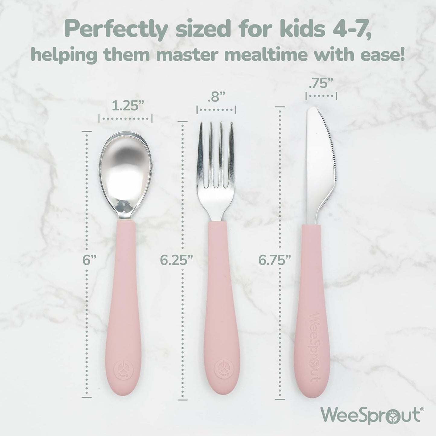 Kids Stainless Steel Utensils Set - Premium 18/8 Grade Silverware Kit - 2 Spoons, 2 Forks, and 2 Knives for Ages 4-7 - Silicone Easy-Grip Handles - Children Flatware Cutlery (Bright - Blue, Green)