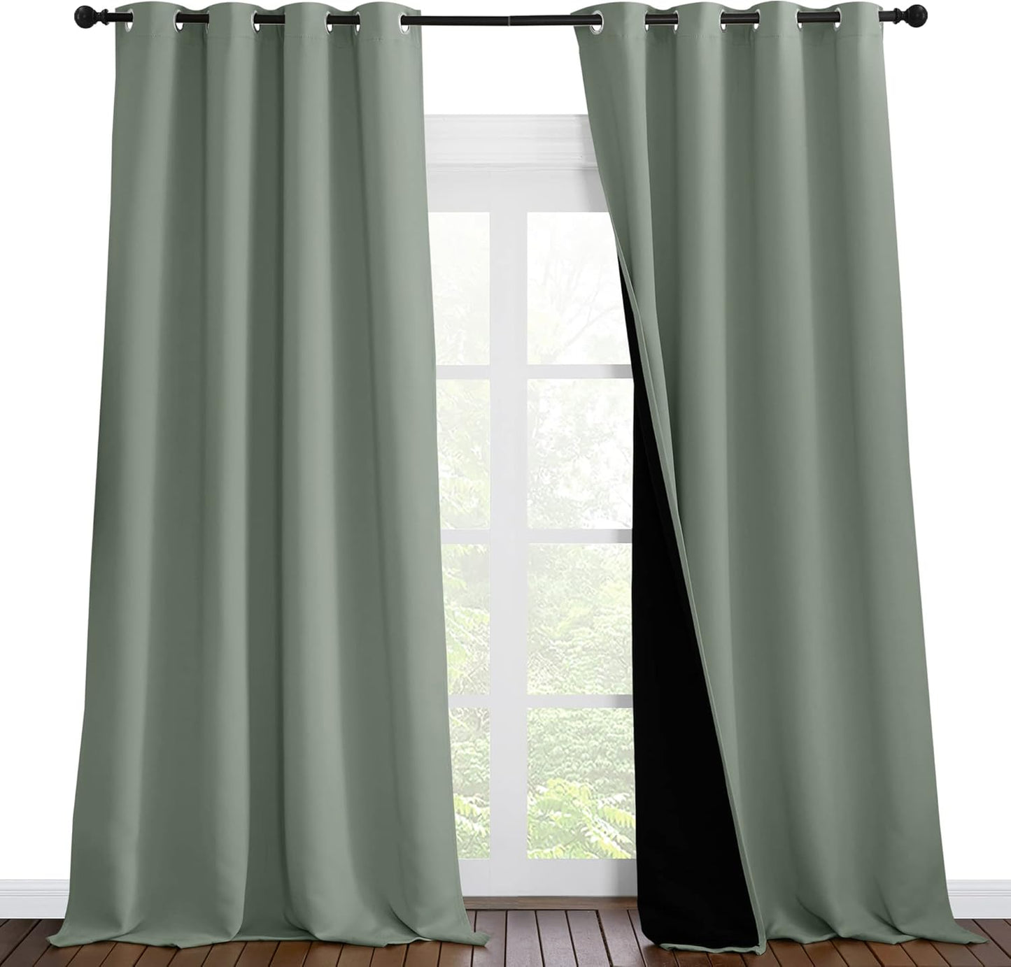 NICETOWN Full Shading Curtains for Windows, Super Heavy-Duty Black Lined Blackout Curtains for Bedroom, Privacy Assured Window Treatment (Greyish Green, Pack of 2, 55 inches W x 102 inches L)