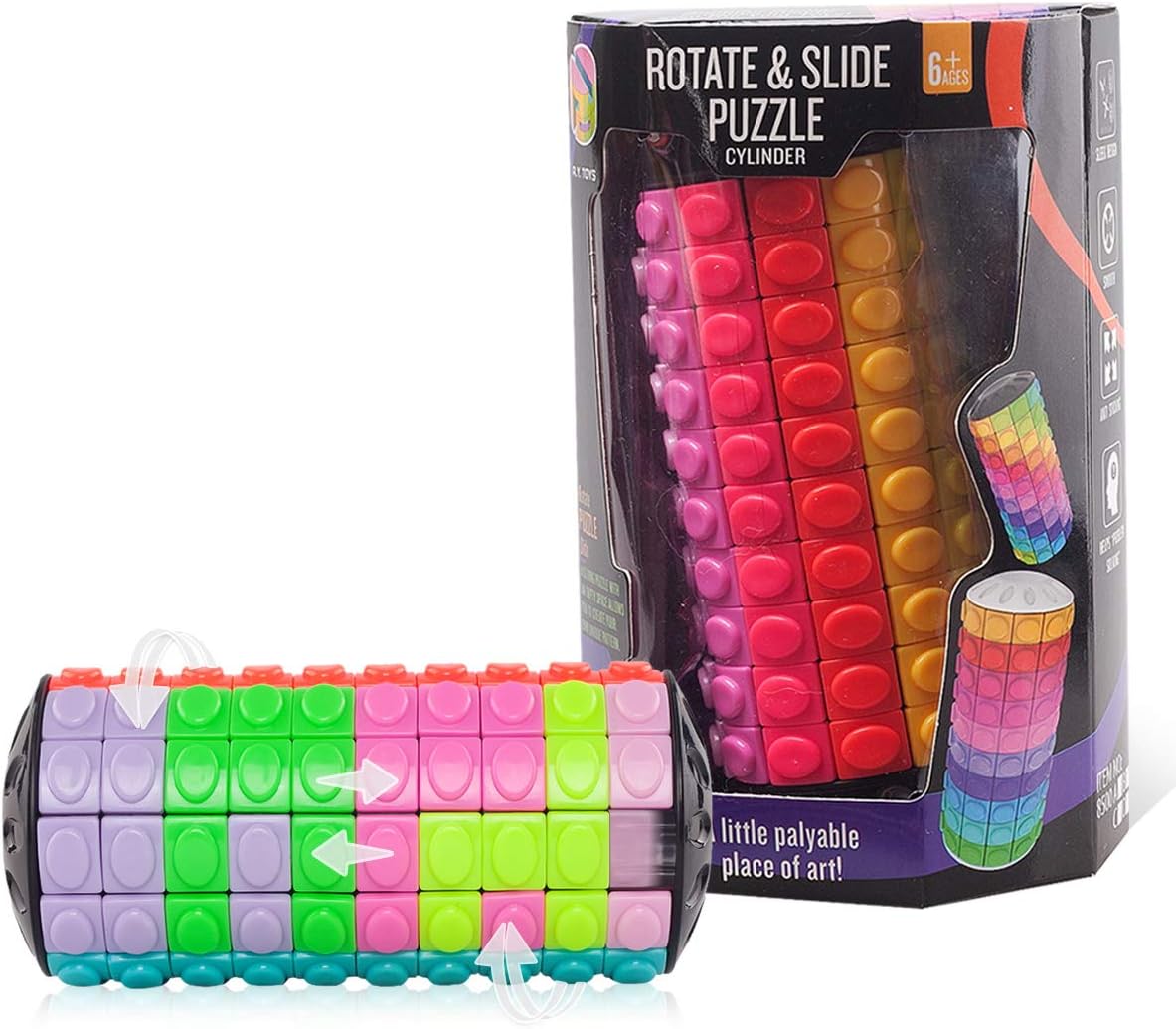 R.Y.TOYS Rotate and Slide Puzzle-Design Patent,Fidget Toys(Restore Order/Create Patterns) 12 Colors,10 Layers-Open Cover for Quick Play,Brain Teaser,Sensory Toys,Birthday Gifts,Easter Basket Stuffers