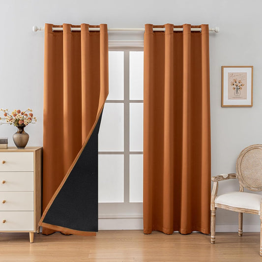 Anytime 100% Blackout Curtain Set, Thermal Insulated & Energy Efficiency Window Draperies for Guest Room, Full Shading Panels for Shift Worker and Light Sleepers（Orange, 2 Panels, 52W x 90L）