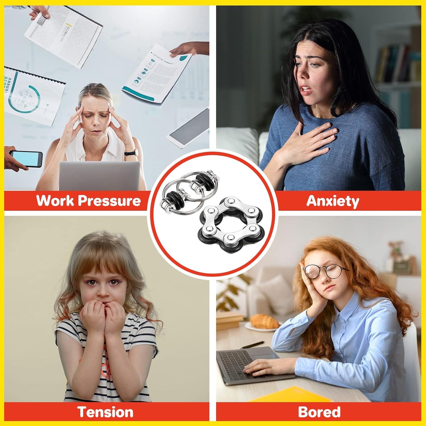 Hicarer 8 Pieces Fidget Toys Set includes 4 Flippy Roller Chain and 4 Six Roller Bike Chain Toys for Adults and Teenagers in Learning Help (Black)