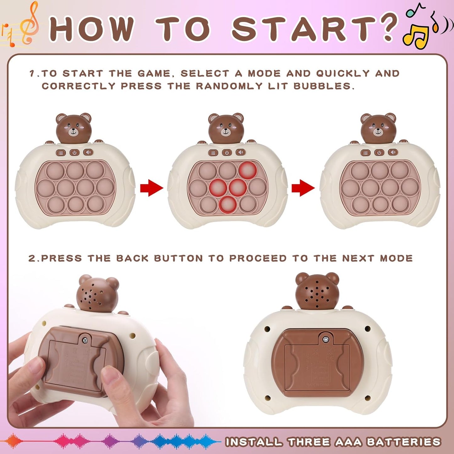 Fast Push Game Pop Fidget Toys for Kids, Fast Push Bubble Game, Quick Push Pop Game for Boys & Girls Age 3-12, Handheld Puzzle Game Sensory Toys Relaxation and Decompression (Grey Bear)