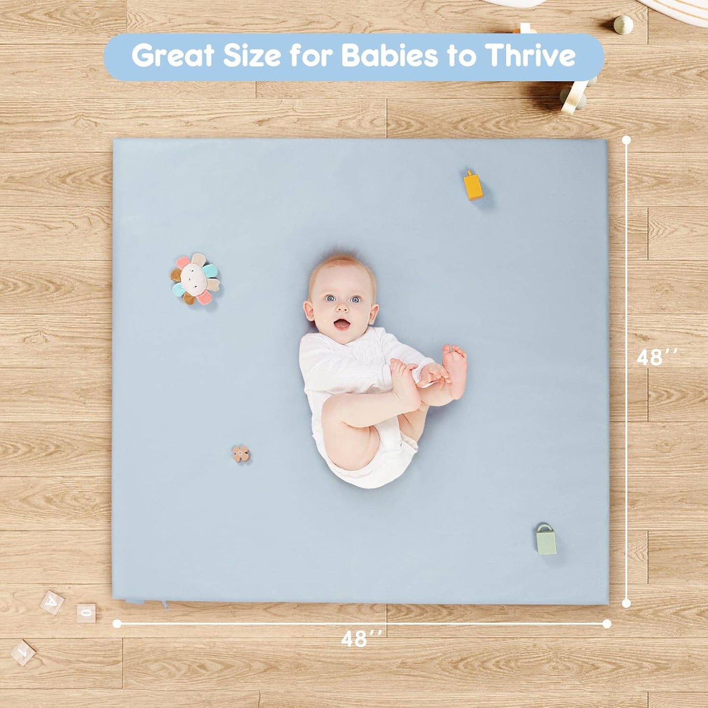 Stylish Padded Baby Play Mat for Your Boy or Girl - Extra Thick & Super Soft Vegan Leather Floor Mat Creates A Safe Play Area for Little Ones - Blue