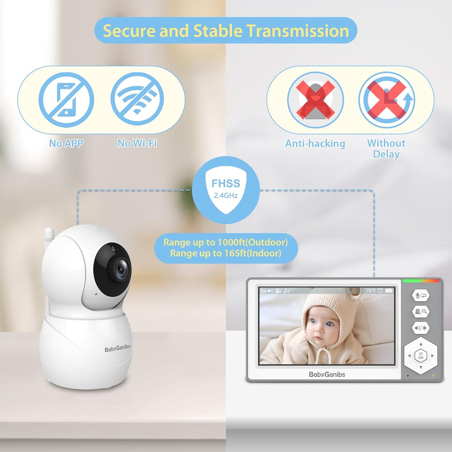 Baby Monitor with 3 Cameras Standby for 23-Hour Battery, Remote Control 4.3'' IPS Video Baby Monitor No WiFi Up to 1000ft Range, ECO, Night Vision, Temperature, 2-Way Talk, 8 Lullabies