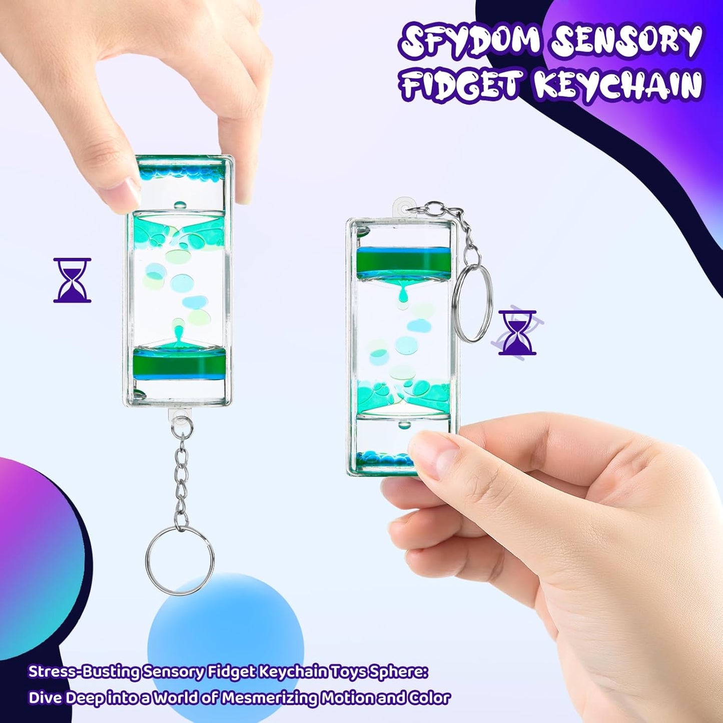 Sensory Fidget Keychain - Vibrant 4-Pack Liquid Motion Bubblers for Stress Relief & Focus - Perfect for Kids, Adults, Travel & Classroom - Ideal Party Favors (4 Pcs Keychain)
