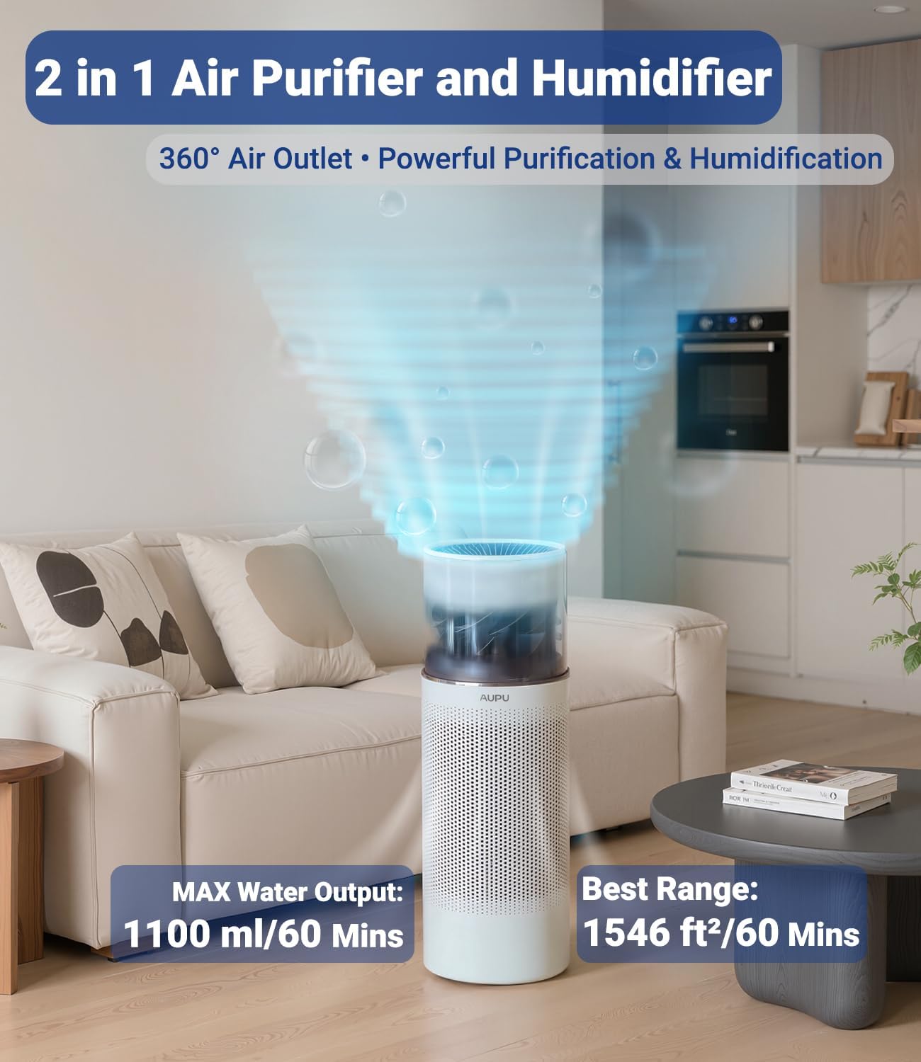 2 in 1 Air Purifier with Humidifier,Air Purifiers for Home Large Room,Humidifier and Air Purifier in one HEPA Purifier for Home Pets Remove Pet Odor Smoke Pollen Dust for Bedroom,Living Room,Office