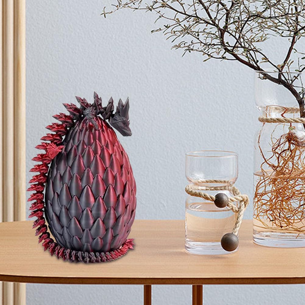 3D Printed Dragon Egg, Mystery Crystal Dragon Egg Fidget Toys Surprise, Easter Eggs Articulated Crystal Dragon Eggs with Dragon Inside (A-Black and Red)