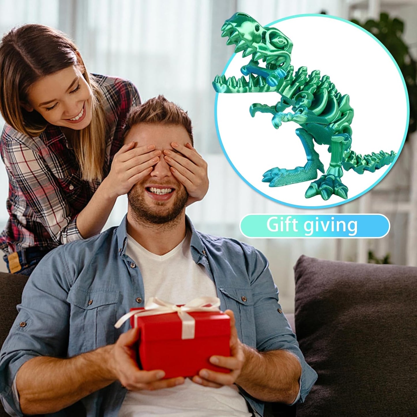 3D Printed Dinosaur Bones Tyrannosaurus Rex Skeleton with Movable Joints, 3D Model Skull T-Rex, Flexible Articulated Dinosaur Fidget Toys Adults for Autism/ADHD