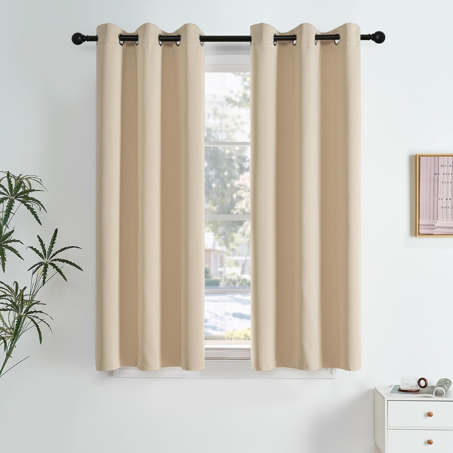 NICETOWN Beige Room Darkening Curtains 63 Inches Long 2 Panels for Living Room, Bedroom, Nursery Summer Thermal Insulated Blackout Drapes Grommet Noise Reducing Window Curtains, W40