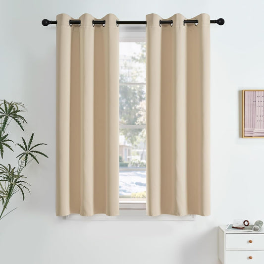 NICETOWN Beige Room Darkening Curtains 63 Inches Long 2 Panels for Living Room, Bedroom, Nursery Summer Thermal Insulated Blackout Drapes Grommet Noise Reducing Window Curtains, W40