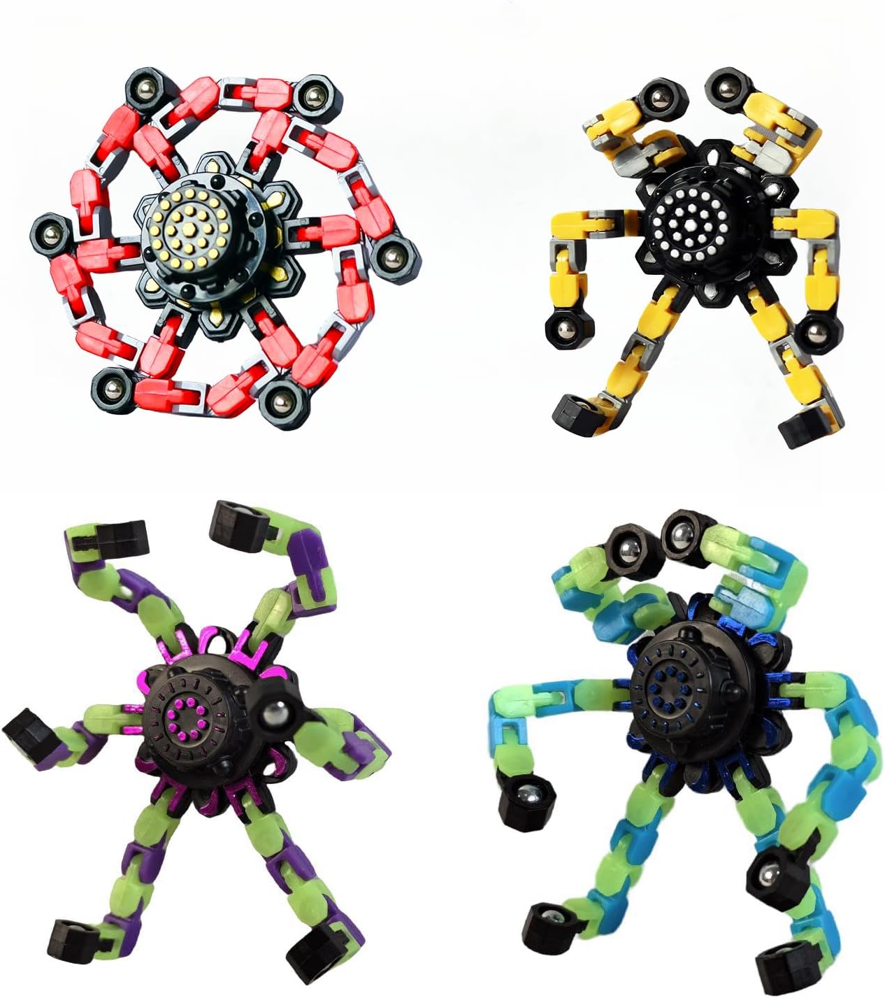 Fidget Toys Transformable Fidget Spinners for Kids and Adults Stress Relief Toys for Boys and Girls Fingertip Gyros for ADHD Autism for Kids Gifts Easter Basket Stuffers (Luminous Edition-4pcs)