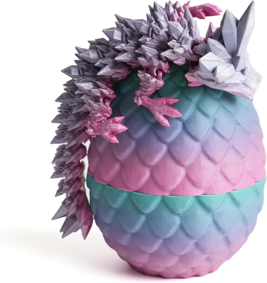 Dragon Egg - Small Surprise Egg with 8” Rainbow Dragon Inside, 3D Printed Gift, Articulated Dragon Toy for Birthday, Home Decor (8” Random Rainbow)