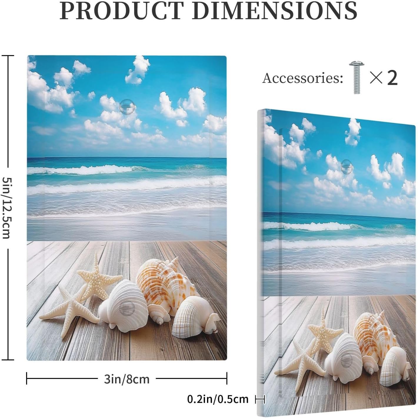 Light Switch Cover Plate Beach Waves Brown Wood Starfish Shells 1 Gang No Device Blank Electrical Wall Plates Faceplate Decorative Switch Plate For Bathroom Living Room Decor