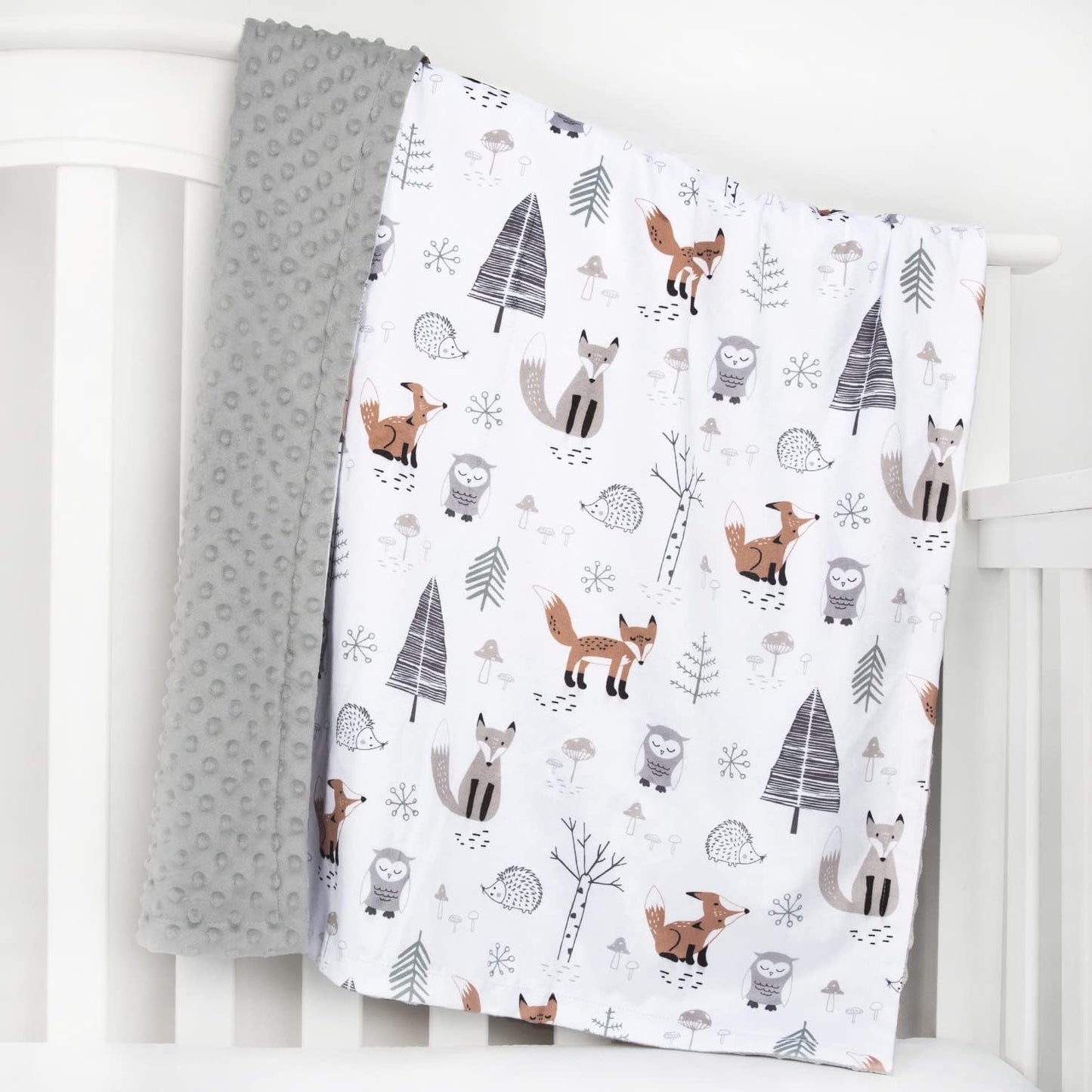HOMRITAR Baby Blanket for Boys Girls Soft Plush Minky Blanket with Double Layer Dotted Backing for Toddler with Forest Foxes Multicolor Printed 30 x 40 Inch (75 x 100 cm)