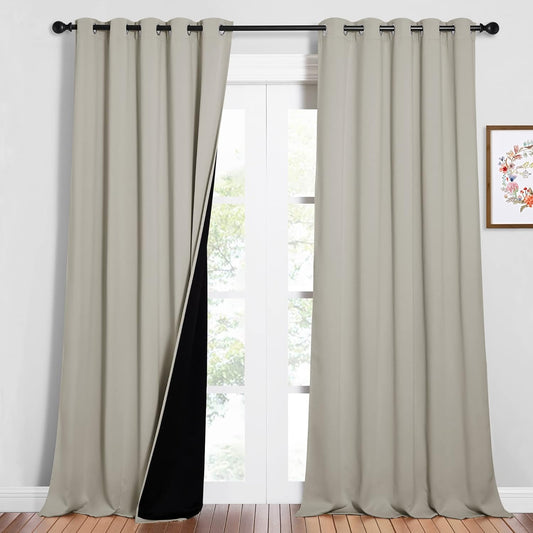 NICETOWN Full Shading Curtains for Windows, Super Heavy-Duty Black Lined Blackout Curtains for Bedroom, Privacy Assured Window Treatment (Natural, Pack of 2, 62 inches W x 95 inches L)
