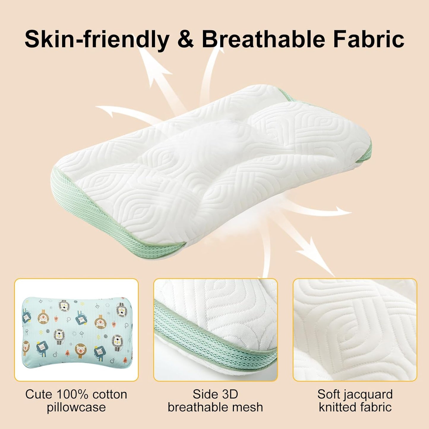 Reidio 1Pc Toddler Pillows with Removable Cotton Pillowcase Ergonomic Design Toddler Pillows for Sleeping Toddler Neck Pillow Kids Pillows Machine Washable 14x20in (Rose)