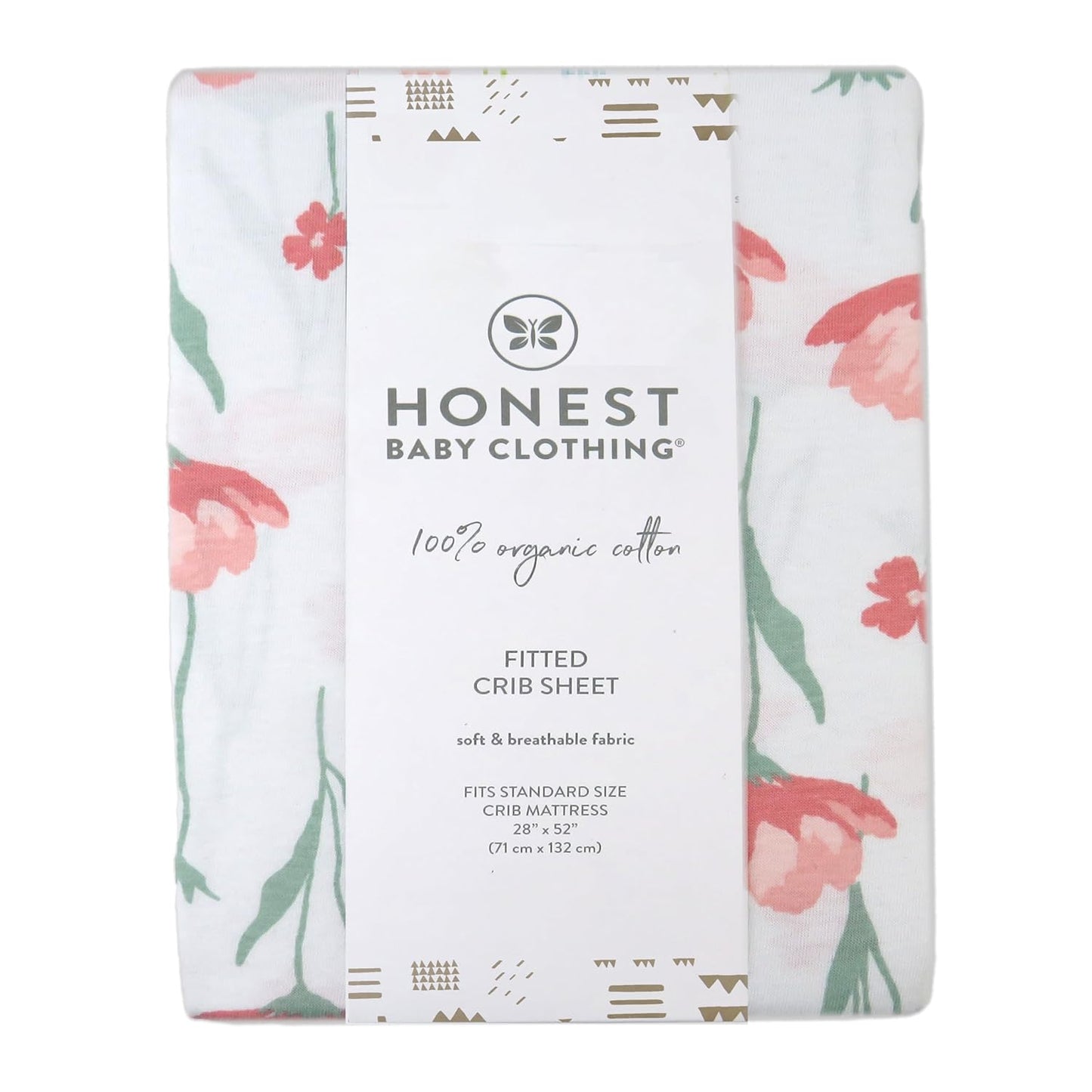 HonestBaby Organic Cotton Changing Pad Cover, Strawberry Pink Floral, One Size
