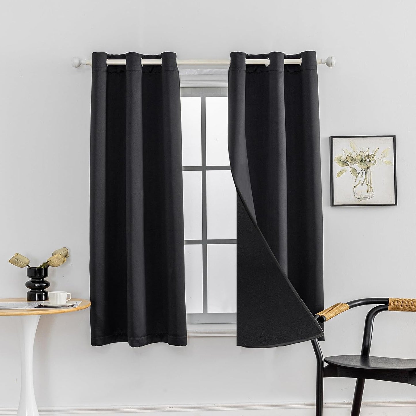 Anytime 100% Blackout Curtain Set, Thermal Insulated & Energy Efficiency Window Draperies for Guest Room, Full Shading Panels for Shift Worker and Light Sleepers（Black, 2 Panels, 42W x 45L）