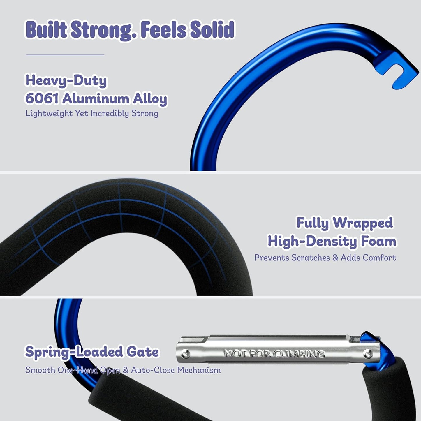 sprookber 6.7 Inch Large Stroller Hooks for Diaper Bags & Purses, Heavy Duty Mommy Hooks for Shopping, Grocery, Backpack – Baby Stroller Accessories, Set of 2 (Bule)