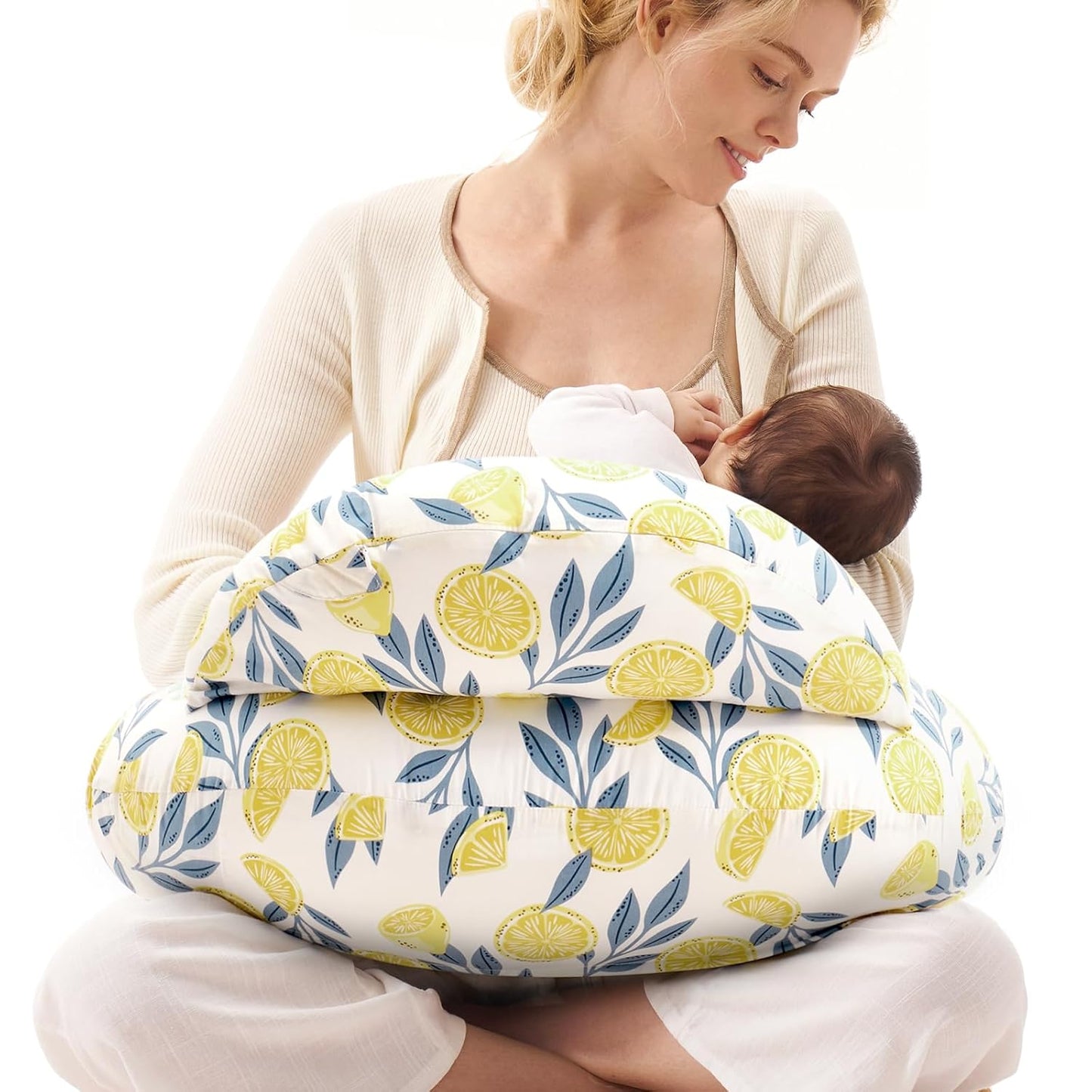 Momcozy Pioneering Safety Fence Nursing Pillow for Breastfeeding- Wider Feeding Pillows for More Support for Mom & Baby- Easier Nursing & Hand Free- Fit for All, Removable Cotton Cover