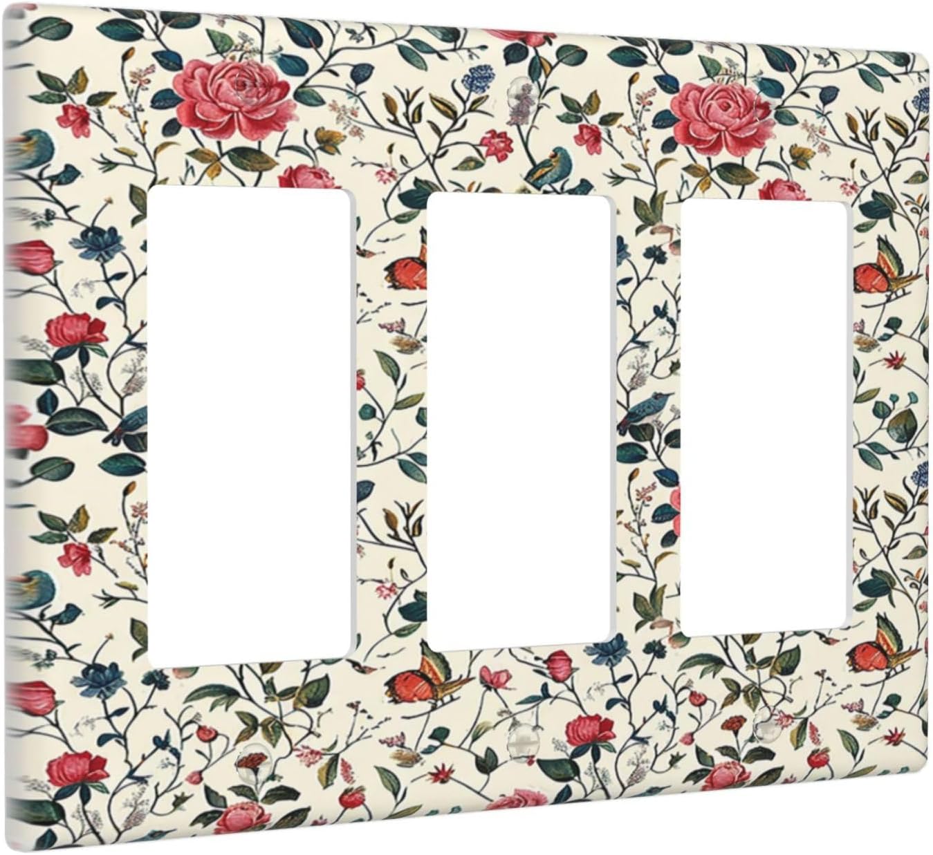 Light Switch Covers Vintage Flowers Rose Leaf Bird Butterfly 3 Gang Rocker Electrical GFCI Decorative Triple Outlet Wall Plate Cover Switchplate for Bedroom living Room Decor