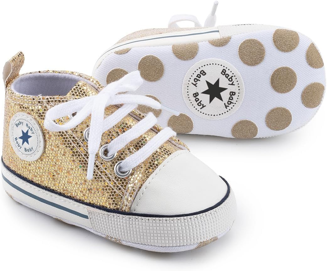 Unisex Baby Girls Boys Canvas High-top Shoes, Newborn Infant Anti-Slip Soft Sole Frist Walking Breathable Sneakers