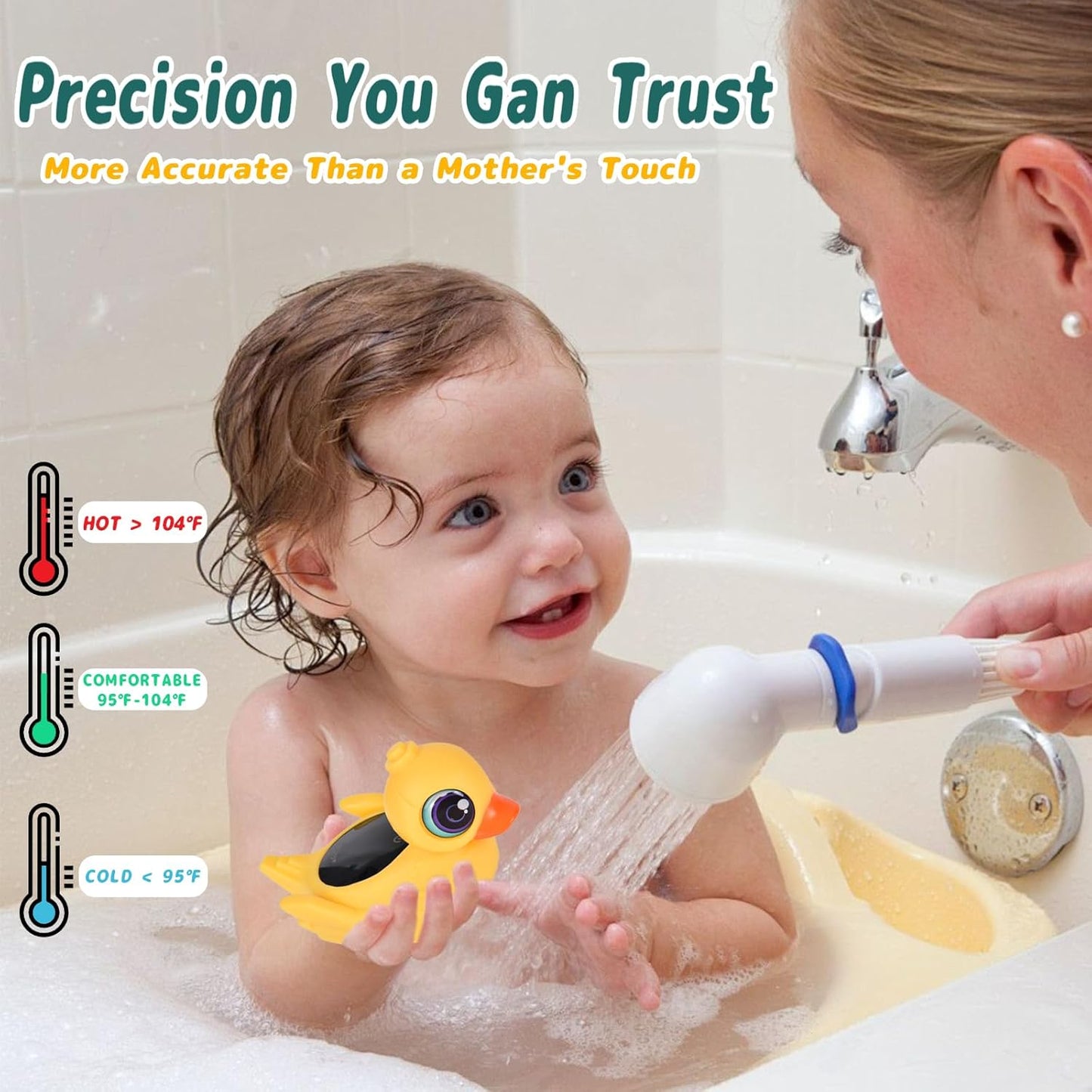 TKY Big-Eye Duck Baby Bath Thermometer - Digital Water & Room Temp Monitor with LED Alerts, Floating Bath Safety Essential for Newborns, Infants, Toddlers (Rechargeable, IP67 Waterproof)