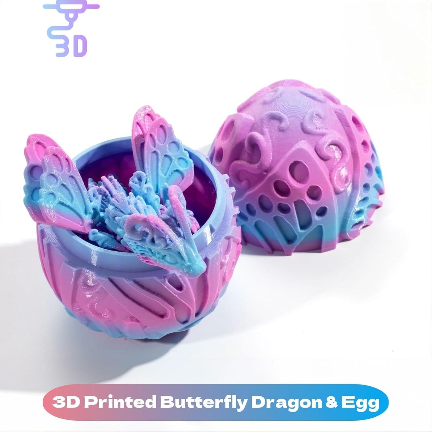 3D Printed Dragon Egg with Dragon Inside, Fully Articulated Butterfly Dragon in Egg, Dragon Fidget Toy, Home/Office/Desktop Décor, Easter Basket Stuffers, Gift for her (Sunset)
