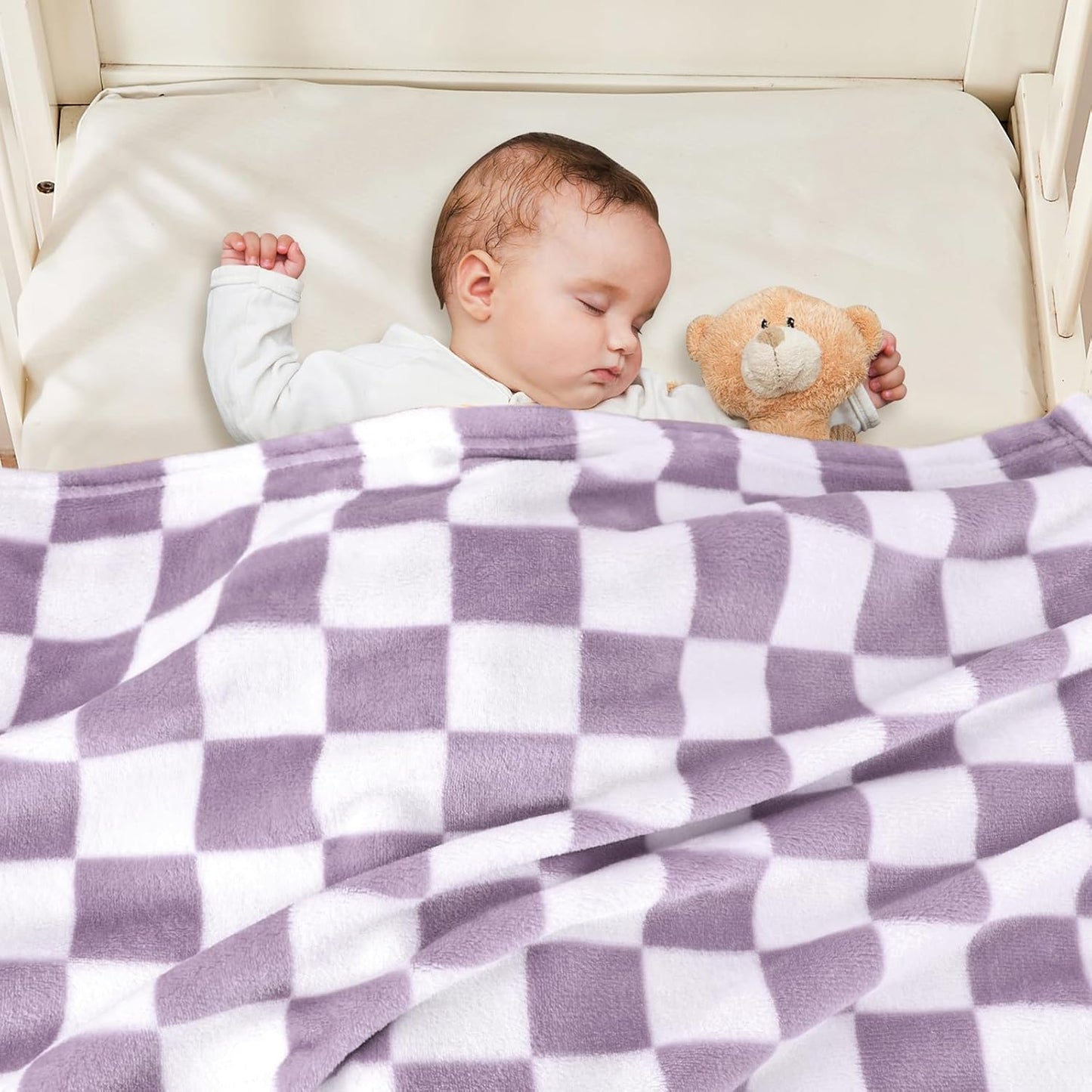 Yurhap Checkered Baby Blanket Fleece Baby Blankets for Girls, Ultra Soft Cozy Fluffy Infant Toddler Newborn Receiving Blankets for Crib Stroller, 30''x40'', Purple