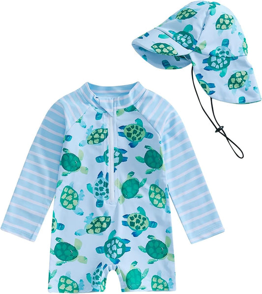 Hnyenmcko Baby/Toddler Boy Rash Guard Swimsuit Long Sleeve One Piece Zipper Swimwear Sunsuit Infant Bathing Suit Beachwear