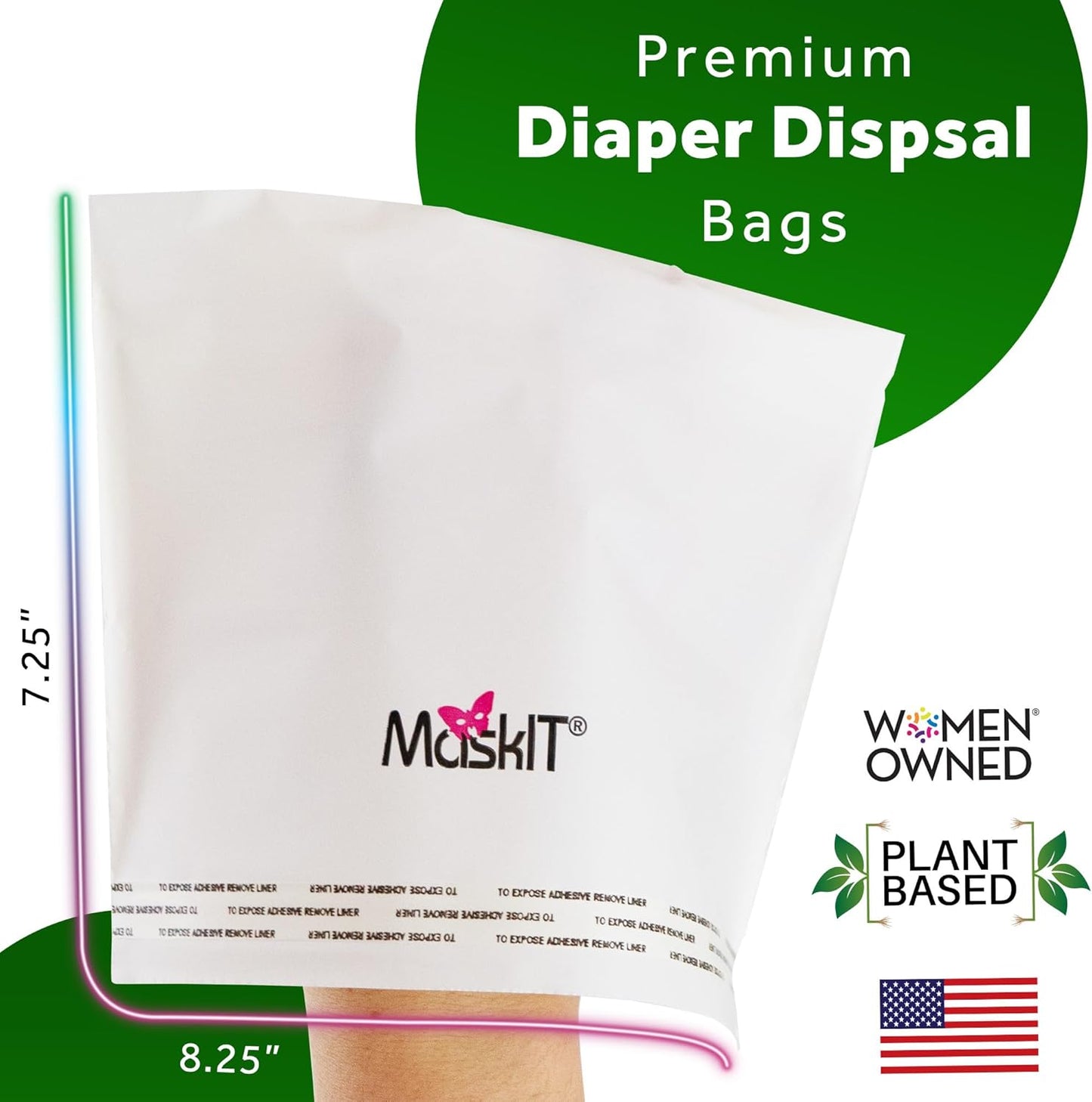 MaskIT Diaper Disposal Bags | Eliminate Odor With Our Patented Odor Blocking Diaper Disposal Bags | Fits All Baby Diapers and Most Adult Diaper Sizes | Plant-Based, Made in the USA, Woman Owned