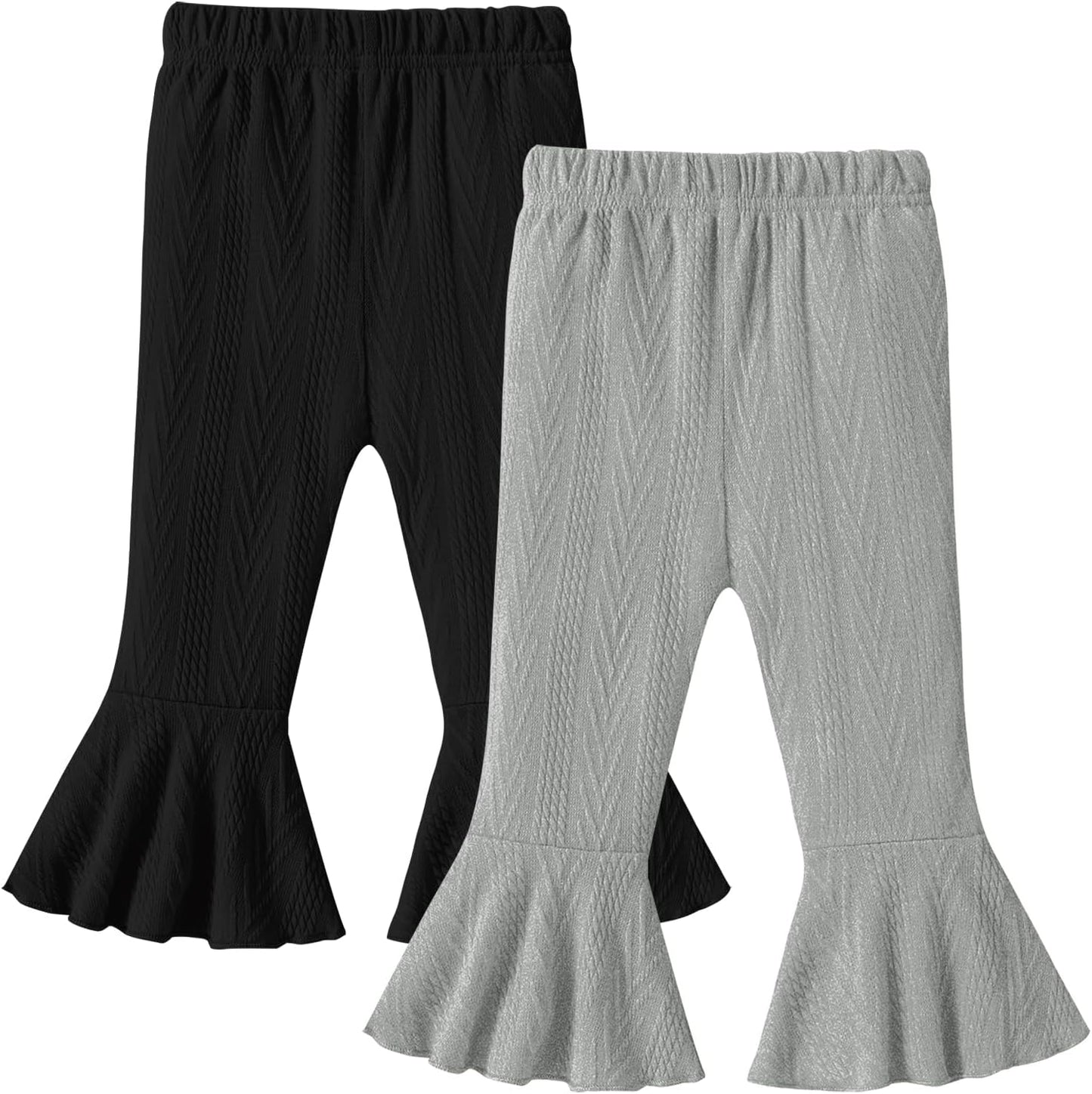 2 Pack Toddler Baby Girl Pants Flare Leggings Ribbed Knit Newborn Bell Bottoms Solid Ruffle Infant Pants for Girls