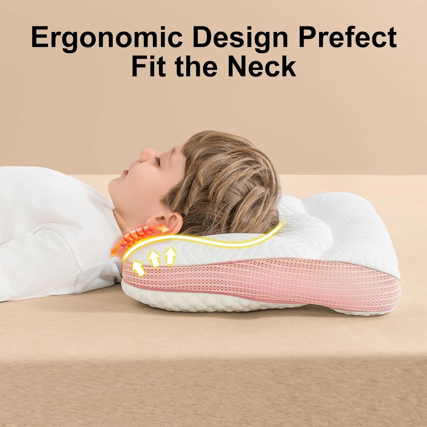 Reidio 1Pc Toddler Pillows with Removable Cotton Pillowcase Ergonomic Design Toddler Pillows for Sleeping Toddler Neck Pillow Kids Pillows Machine Washable 14x20in (Rose)