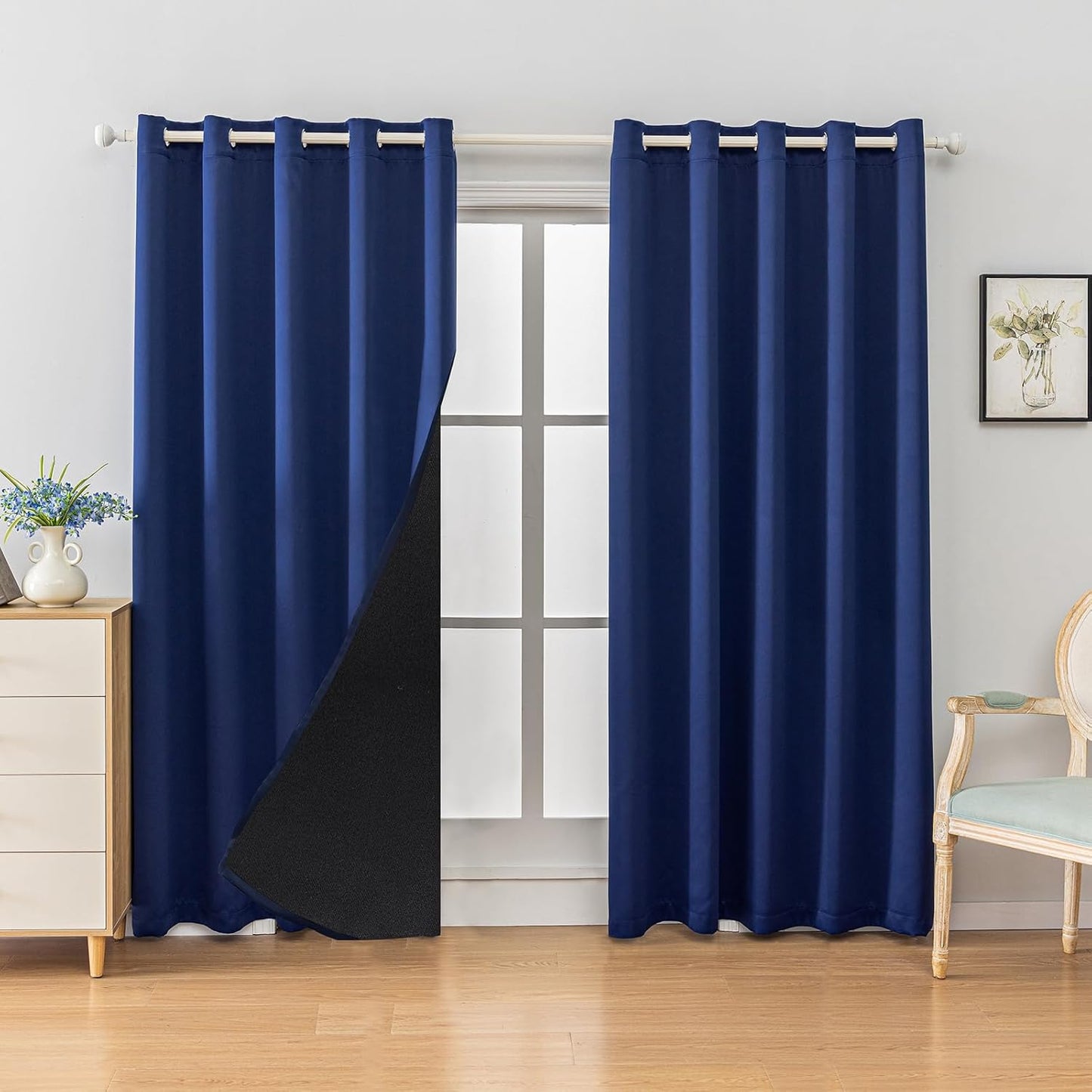 Anytime 100% Blackout Curtain Set, Thermal Insulated & Energy Efficiency Window Draperies for Guest Room, Full Shading Panels for Shift Worker and Light Sleepers（Navy Blue, 2 Panels, 70W x 84L）