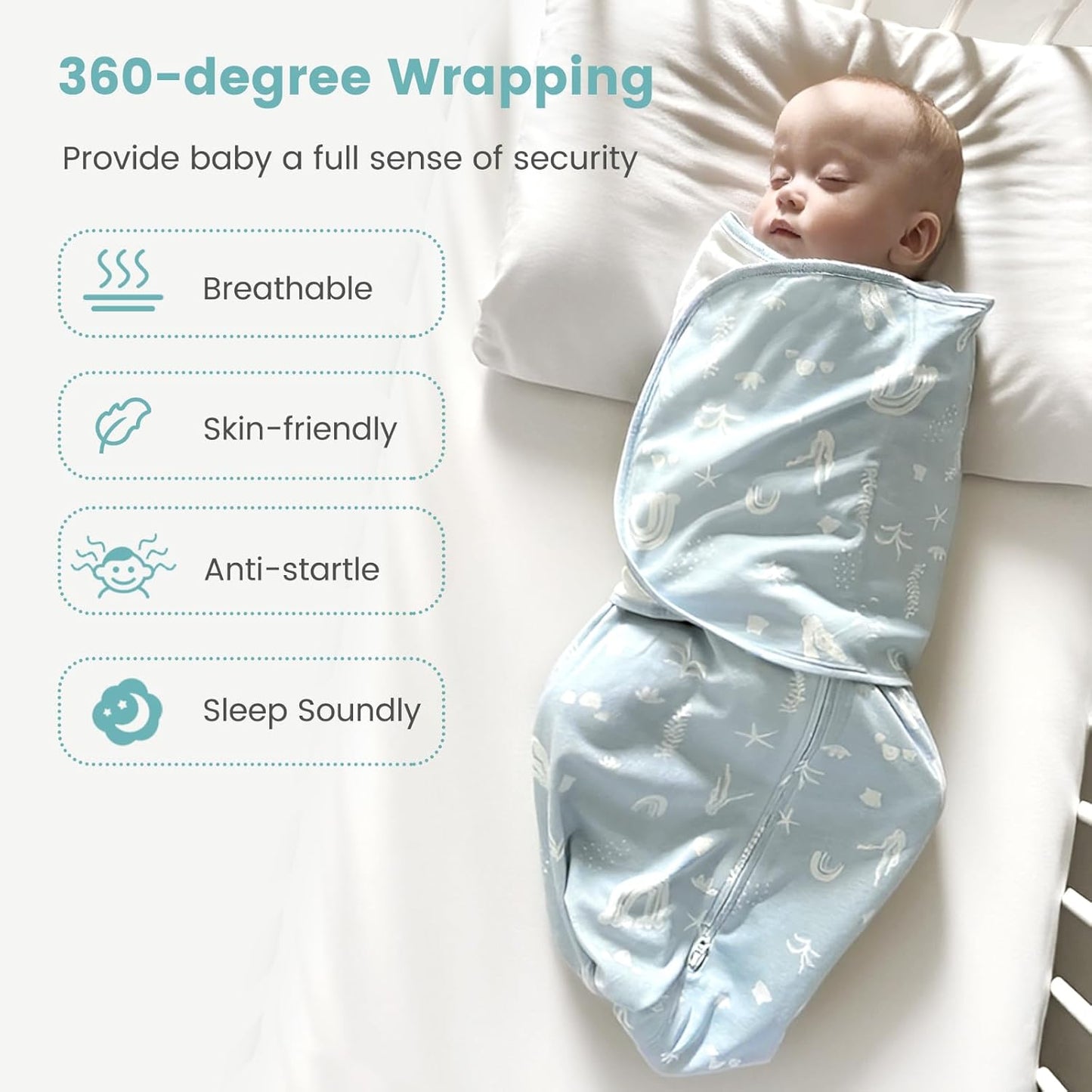 Baby Swaddle Sleep Sack 1.0 Tog 3-in-1 Cotton Baby Swaddle Blanket Wrap for Newborns 0-6 Months Seabed World