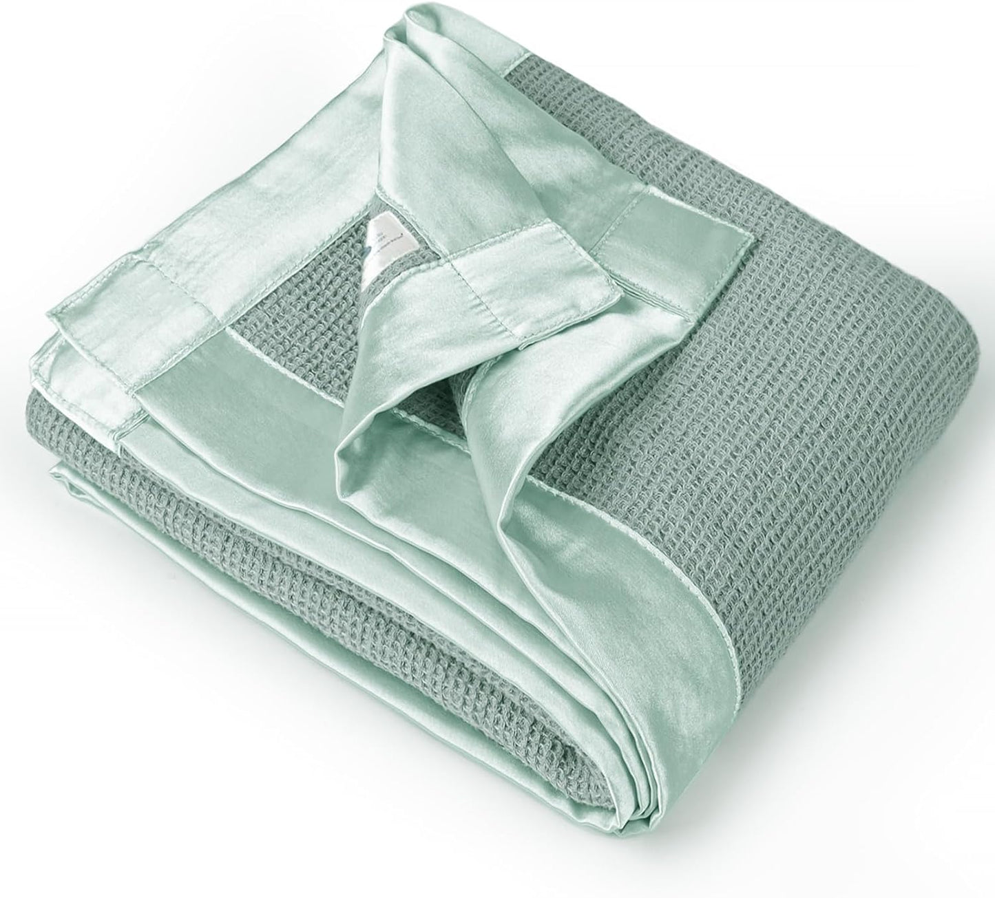 lulumoon Swaddle Baby Blanket: Waffle Blanket with Satin Trim - Breathable Toddler Blankets Perfect for Nursing Cover and Playtime - Cotton Crib Quilt for Daytime Naps 40"x36"(Sage)