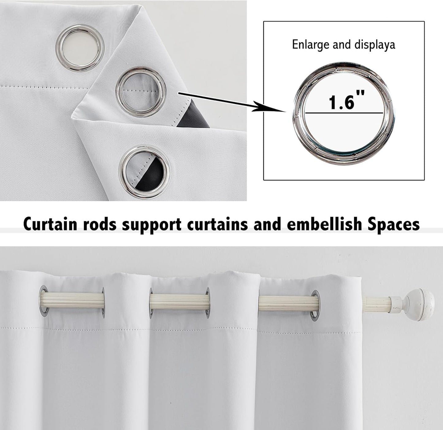 Anytime 100% Blackout Curtain Set, Thermal Insulated & Energy Efficiency Window Draperies for Guest Room, Full Shading Panels for Shift Worker and Light Sleepers（Greyish White, 2 Panels, 52W x 102L）